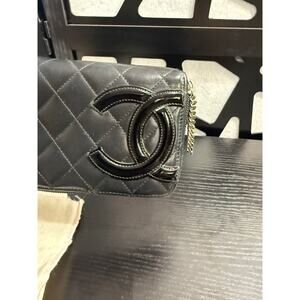 Chanel Cambon Ligne Black Quilted Leather Zip Wallet Pink Interior CC Logo